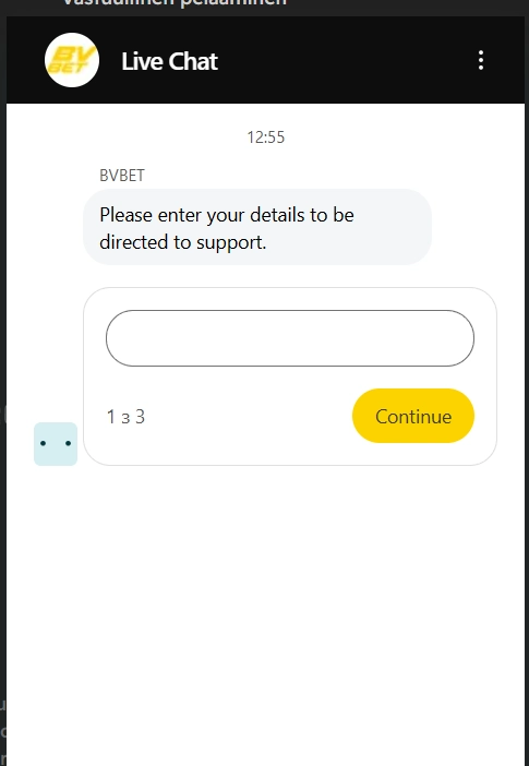 BVBet Casino live chat asiakastuen ikkuna mobiilissa