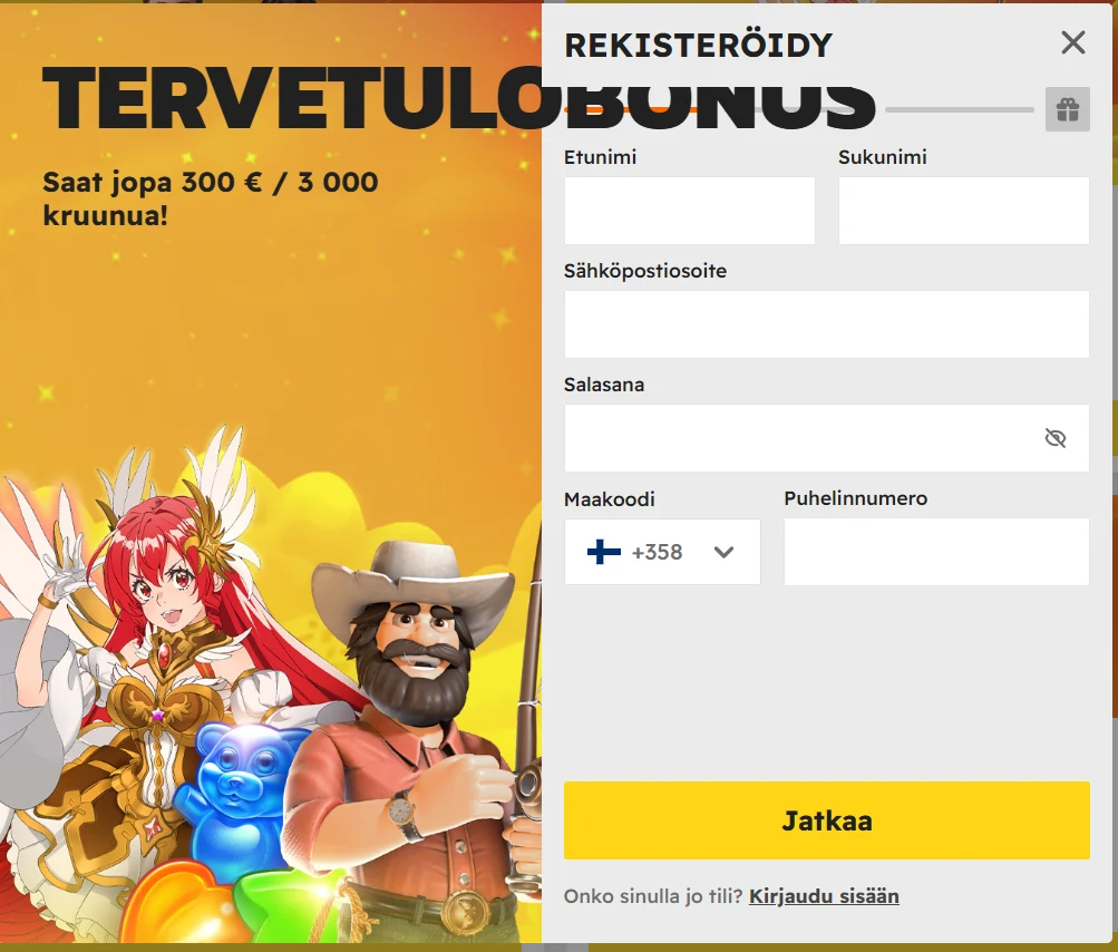 BVBet Casino rekisteröitymislomake ja tervetulobonus mobiilissa